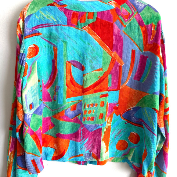 Key Lime Pie Womens Large Multicolor Cardigan Blouse Boho Festival Colorful Art - Picture 3 of 16